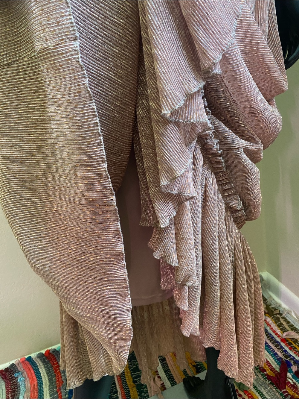 Mable Dusty Rose Adorable Dramatic Ruffle Shimmer Maxi Dress โจ - Picture 14 of 15